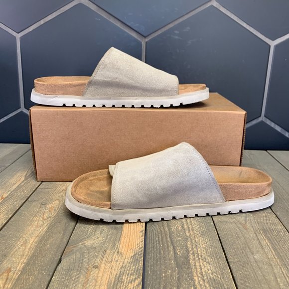 ~Used W/O Box! Zara Split Suede Leather Grey Sandals Slides Chunky Strap Size 12 - Picture 2 of 6